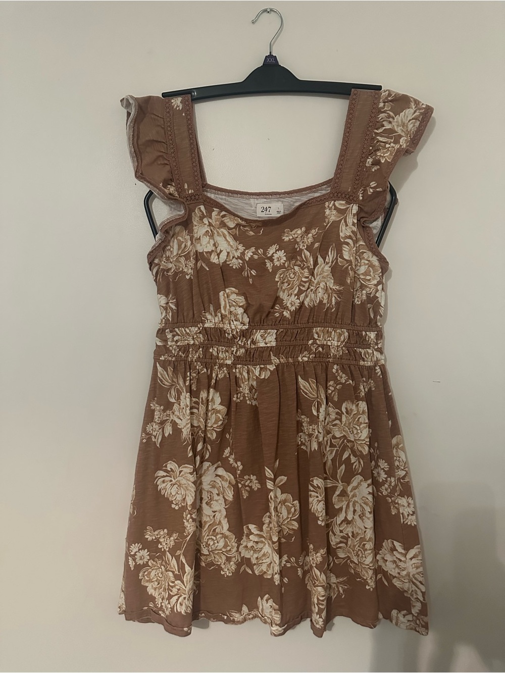 Brown Floral Sundress with Flutter Sleeves